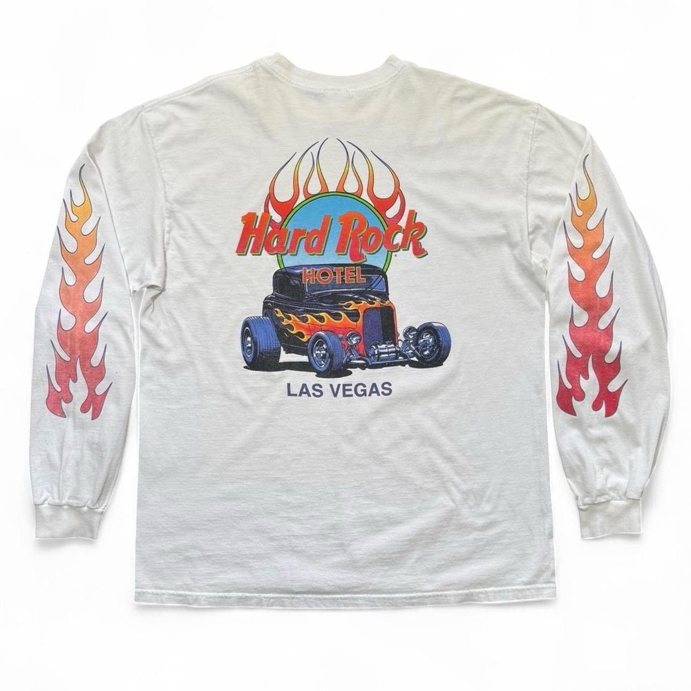 Vintage 90s Hard Rock Cafe Las Vegas Hot Rod Auto Flames Long Sleeve Shirt XL